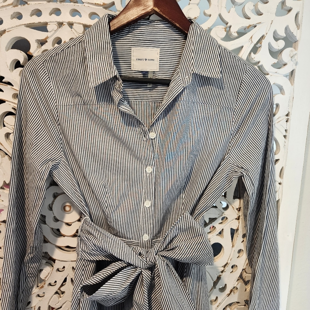 COURT & ROWE PINSTRIPES, BUTTON DOWN, TIE WAIST, & COLLAR WOMENS SIZE 2 - Picture 7 of 16